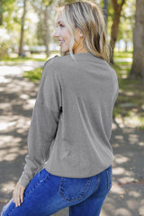 Gray Ribbed Zip Knit Top Long Sleeve Tops JT's Designer Fashion