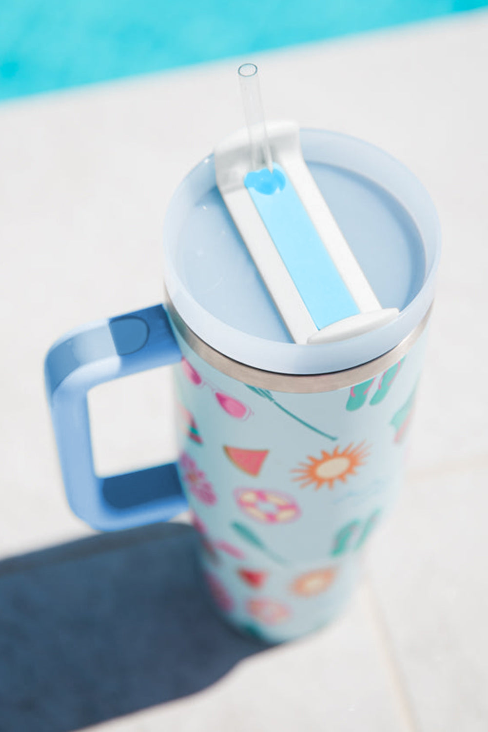 Light Blue Beach Day Fun Pattern Cup with Handle 40oz Tumblers JT's Designer Fashion