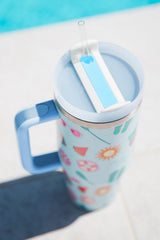 Light Blue Beach Day Fun Pattern Cup with Handle 40oz Tumblers JT's Designer Fashion