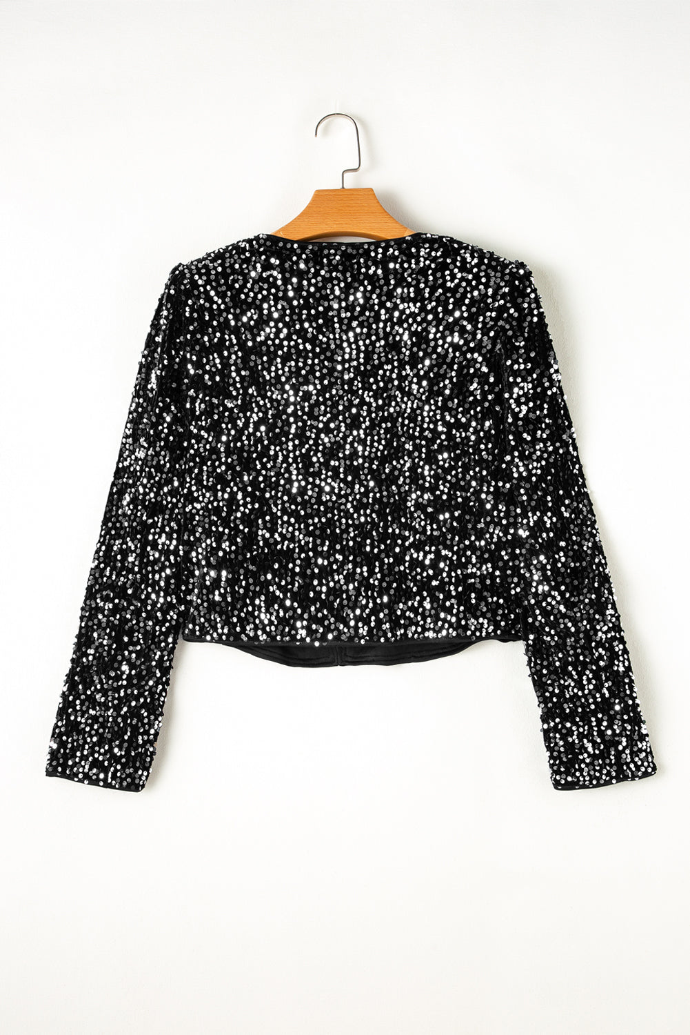 Black Sequined Open Front Cropped Jacket Jackets JT's Designer Fashion
