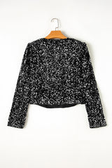 Black Sequined Open Front Cropped Jacket Jackets JT's Designer Fashion
