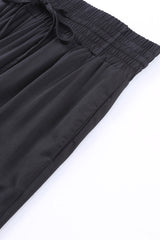 Black Drawstring Elastic Waist Casual Wide Leg Pants Pants & Culotte JT's Designer Fashion
