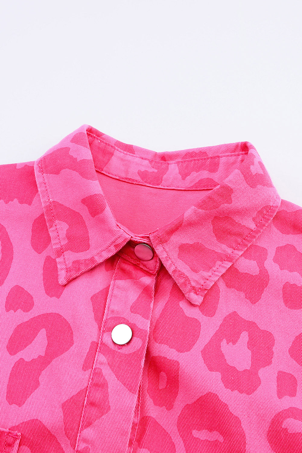 Pink Leopard Print Button Cuffs Raw Hem Jacket Denim Jackets JT's Designer Fashion
