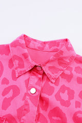 Pink Leopard Print Button Cuffs Raw Hem Jacket Denim Jackets JT's Designer Fashion