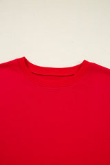 Fiery Red Varsity Striped Sleeve Drop Shoulder Sweatshirt and Short Set Short Sets JT's Designer Fashion