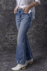Sky Blue Slight Distressed Medium Wash Flare Jeans Jeans JT's Designer Fashion