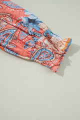 Orange Floral Print Shirred Cuff Buttoned Loose Shirt Blouses & Shirts JT's Designer Fashion