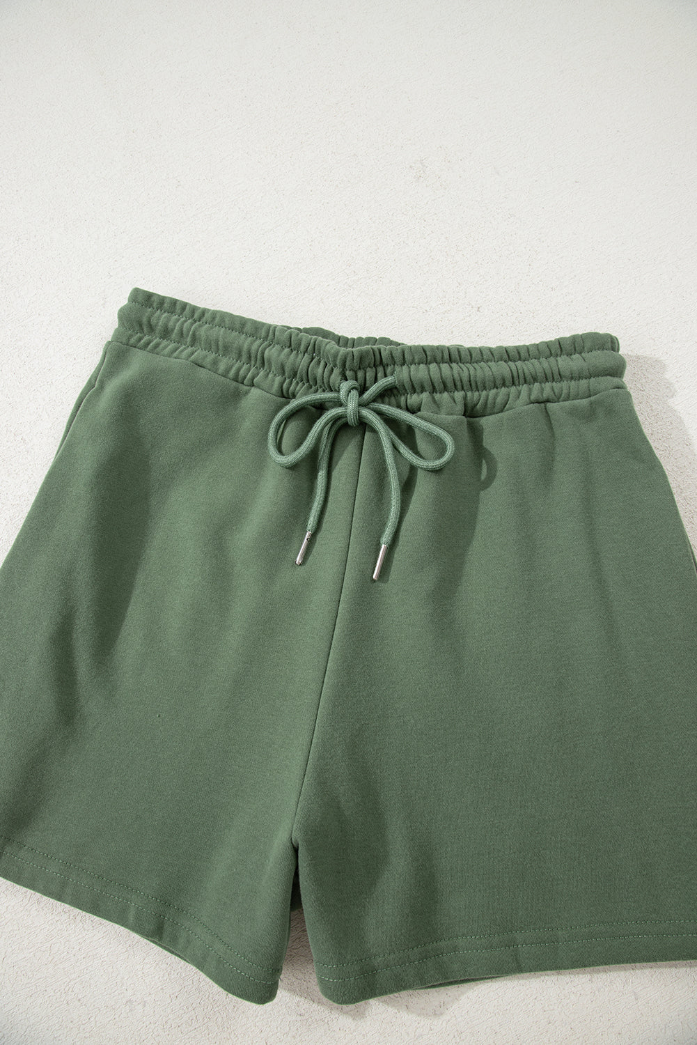 Mist Green Button Drawstring Hooded Pullover and Casual Short Set Short Sets JT's Designer Fashion