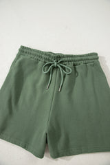 Mist Green Button Drawstring Hooded Pullover and Casual Short Set Short Sets JT's Designer Fashion