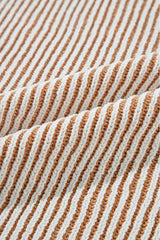 Chestnut Striped Textured Knit Contrast Edge Loose Sweater Sweaters JT's Designer Fashion