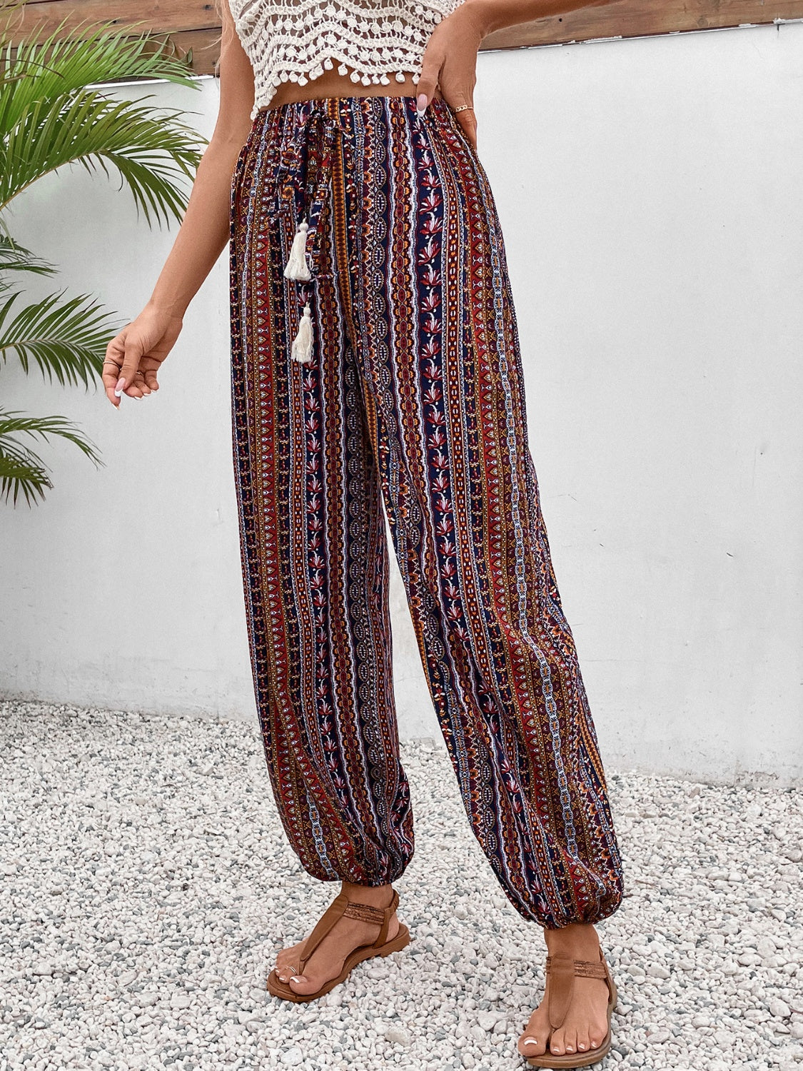 Tassel Printed High Waist Pants Pants & Culotte JT's Designer Fashion