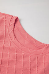 Pale Chestnut Checkered Textured Tee and Drawstring Shorts Short Sets JT's Designer Fashion