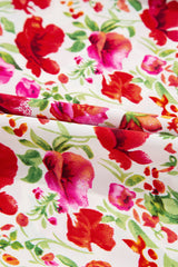 Red Floral Puff Sleeve Tiered Ric Rac Pocketed Mini Dress Floral Dresses JT's Designer Fashion