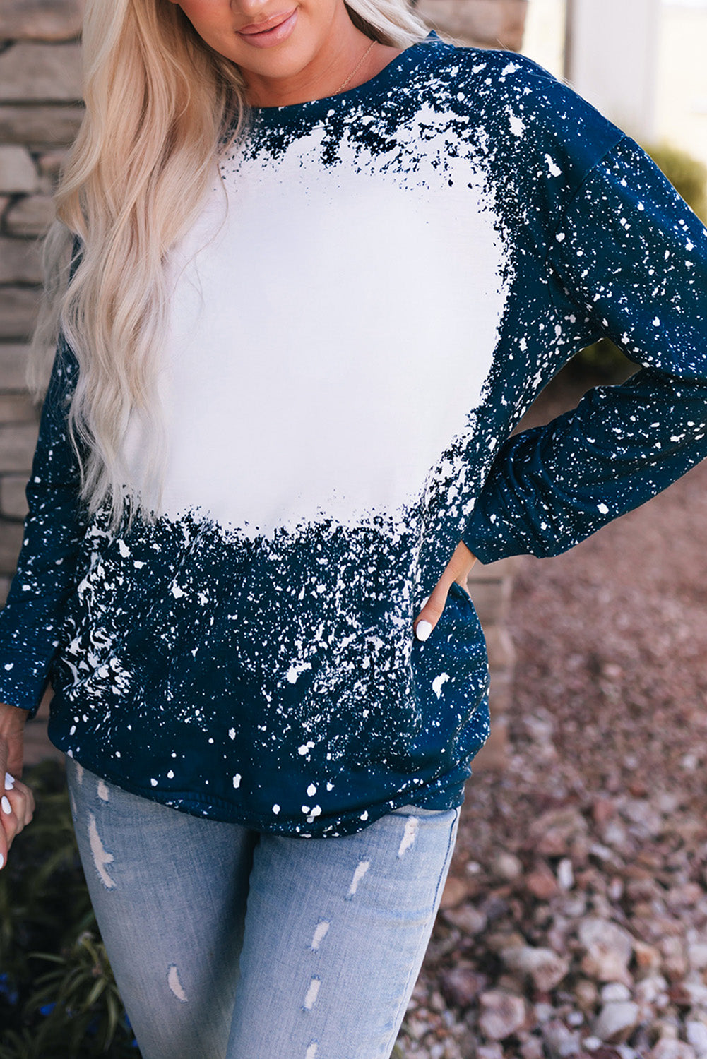 Navy Tie-dyed Crew Neck Pullover Sweatshirt Sweatshirts & Hoodies JT's Designer Fashion