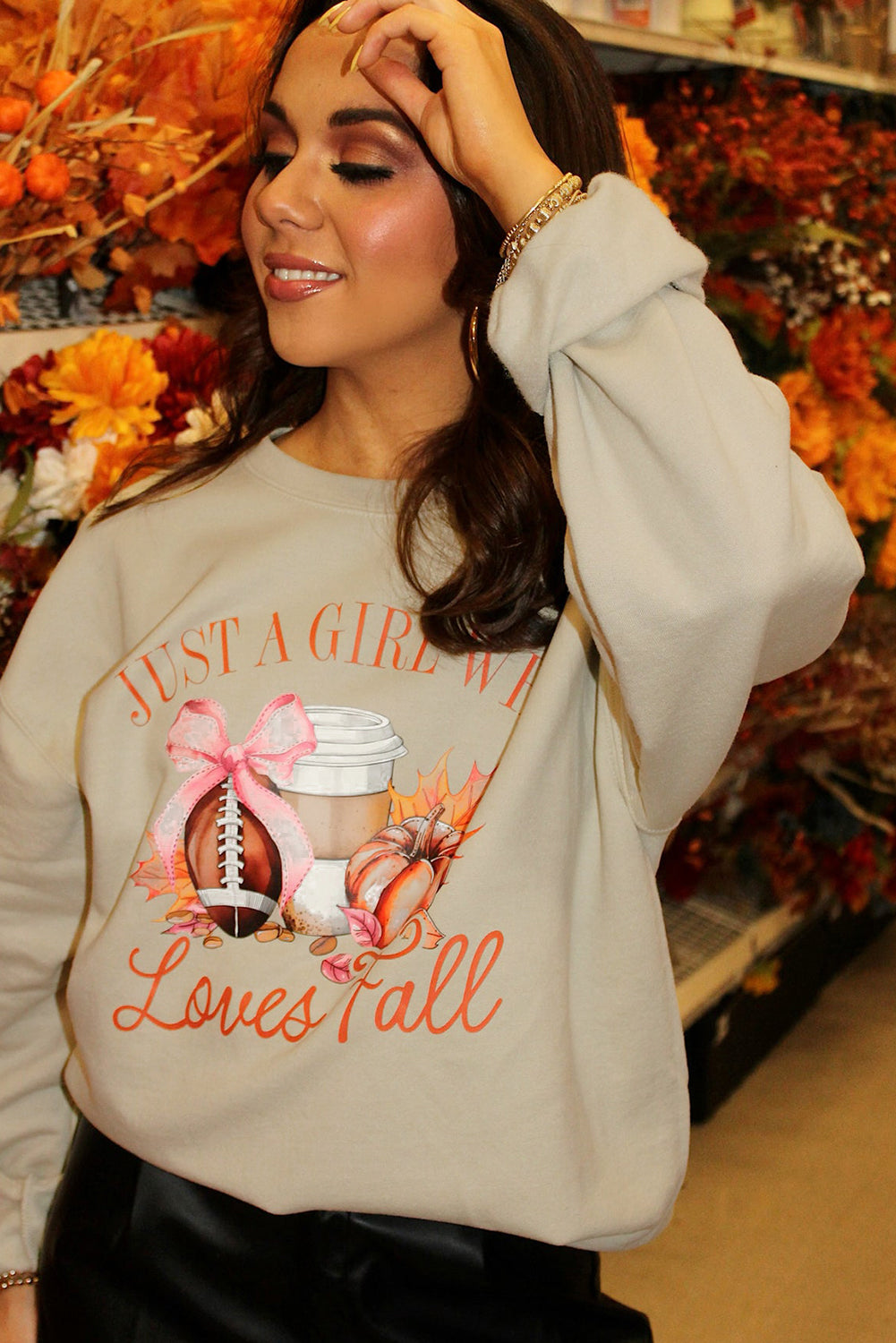 Parchment Just a Girl Who Loves Fall Printed Sweatshirt Graphic Sweatshirts JT's Designer Fashion