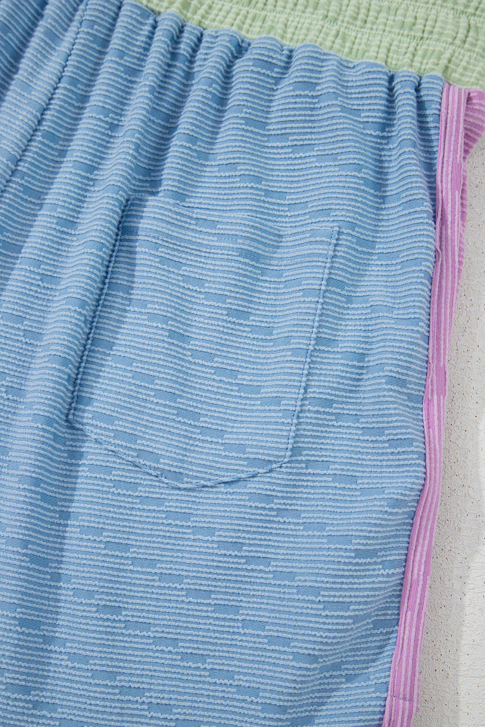 Beau Blue Corded Knit Contrast Trim Round Neck Cap Sleeve 2pcs Short Set Short Sets JT's Designer Fashion