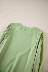 Mist Green Solid Patchwork Sleeve Round Neck Sweatshirt Sweatshirts & Hoodies JT's Designer Fashion