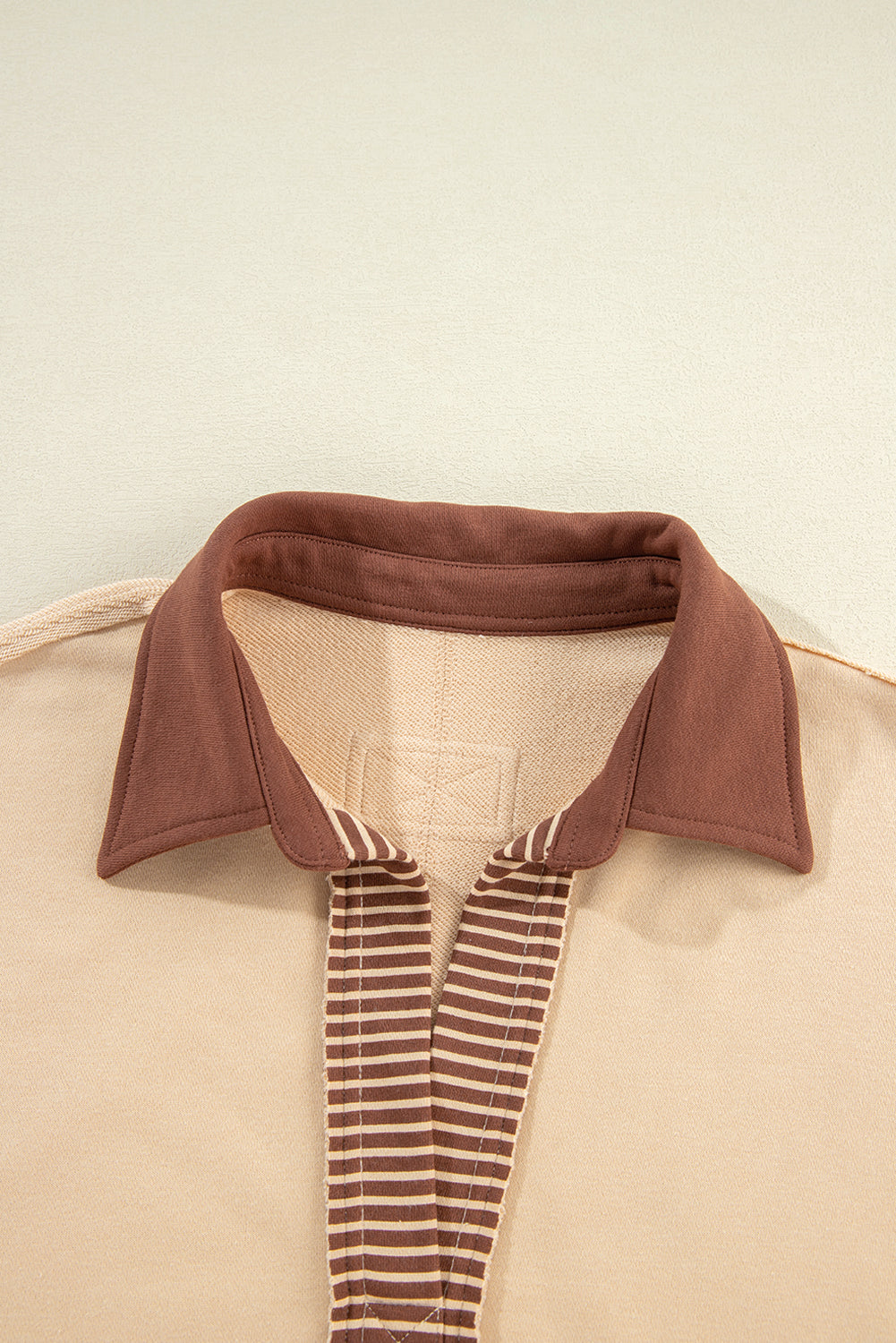 Light French Beige Striped Colorblock Patchwork Collar Sweatshirt Sweatshirts & Hoodies JT's Designer Fashion