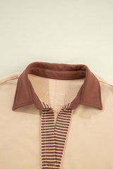 Light French Beige Striped Colorblock Patchwork Collar Sweatshirt Sweatshirts & Hoodies JT's Designer Fashion