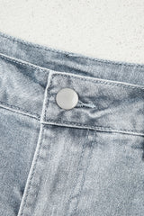 Dusk Blue Scalloped Hemline Acid Wash High Waist Denim Shorts Denim Shorts JT's Designer Fashion