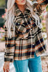 Orange Geometric Plaid Print Pocketed Shacket Orange orange Plaid Shackets JT's Designer Fashion