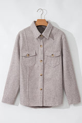Light Grey Turn Down Collar Flap Pockets Buttoned Shacket Jackets JT's Designer Fashion