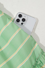 Green Stripe V Neck Short Sleeve Frilled Detail A-line Dress Dresses JT's Designer Fashion