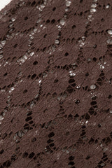 Dark Brown Contrast Lace Raglan Sleeve Pleated Detail Shift Dress T Shirt Dresses JT's Designer Fashion