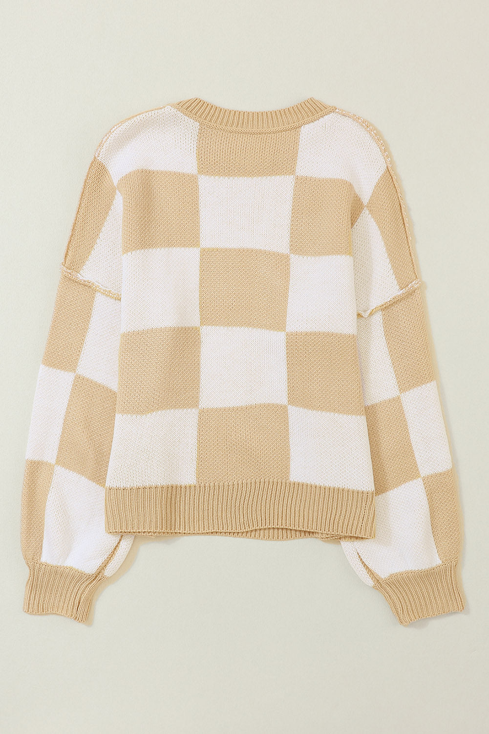 Khaki Checkered Bishop Sleeve Sweater Sweaters & Cardigans JT's Designer Fashion