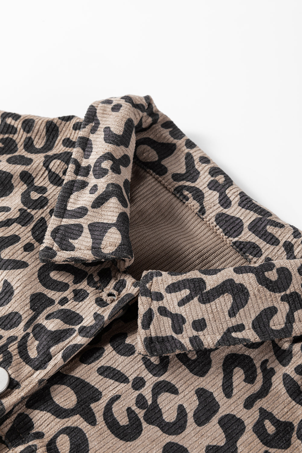 Dark Khaki Leopard Print Corduroy Irregular Hem Buttoned Jacket Jackets JT's Designer Fashion