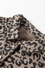 Dark Khaki Leopard Print Corduroy Irregular Hem Buttoned Jacket Jackets JT's Designer Fashion