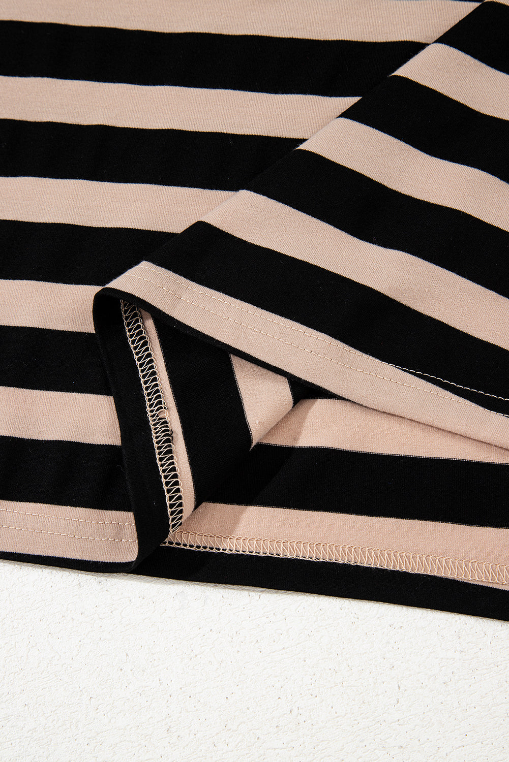 Black Stripe Casual Round Neck T-shirt Maxi Dress with Pockets T Shirt Dresses JT's Designer Fashion
