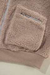 Light French Beige Zipper Pocketed Winter Fuzzy Jacket Jackets JT's Designer Fashion