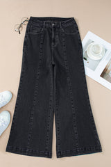 Black Plain Seam Detail Flared Bottom Ankle Length Jeans Jeans JT's Designer Fashion
