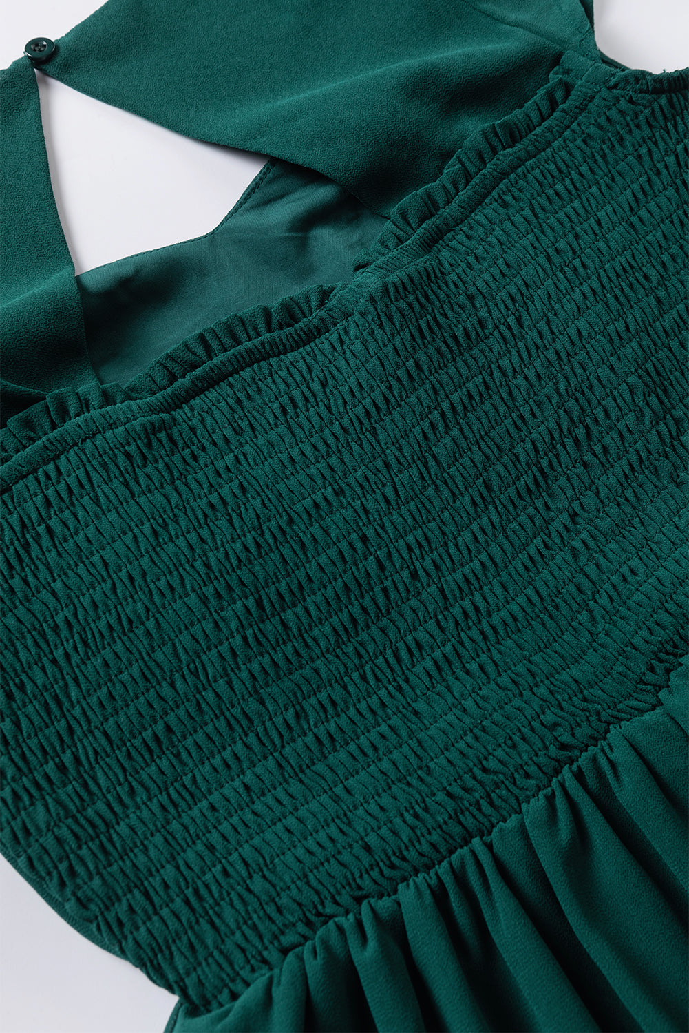 Sea Green Shirred Open Back Sweetheart Neck Ruffled Midi Dress Midi Dresses JT's Designer Fashion