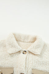 Beige Contrast Flap Pocket Single Breasted Teddy Coat Coats JT's Designer Fashion