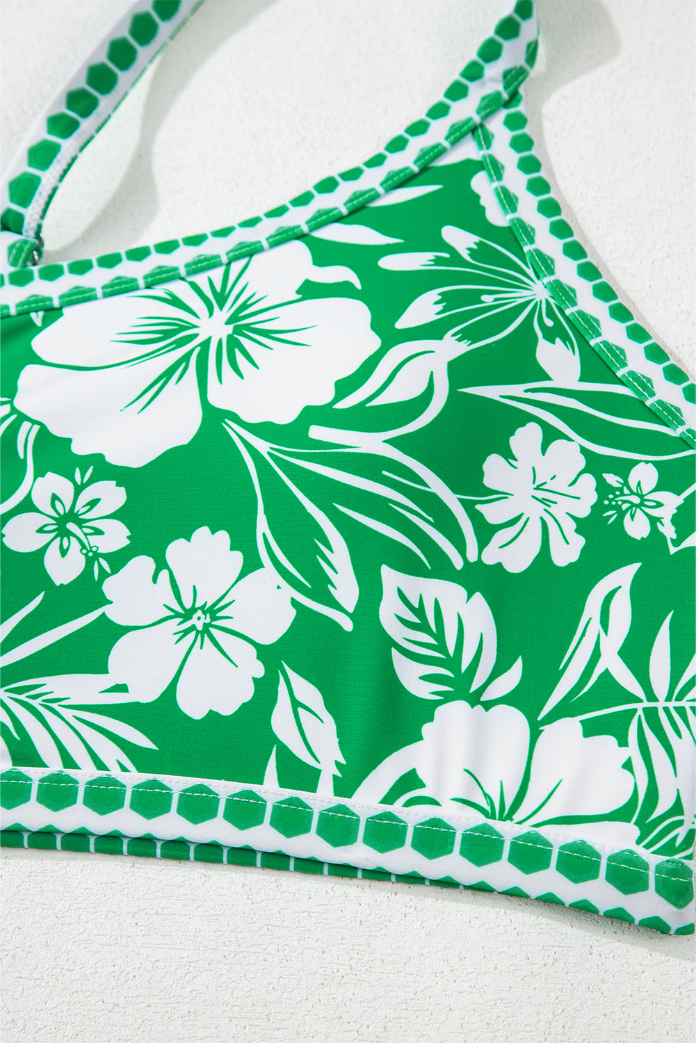Green Floral Print One Shoulder High Waist Bikini Set Bikinis JT's Designer Fashion