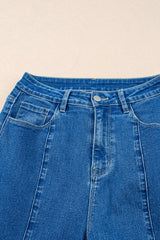 Dark Blue Plain Seam Detail Flared Bottom Ankle Length Jeans Jeans JT's Designer Fashion