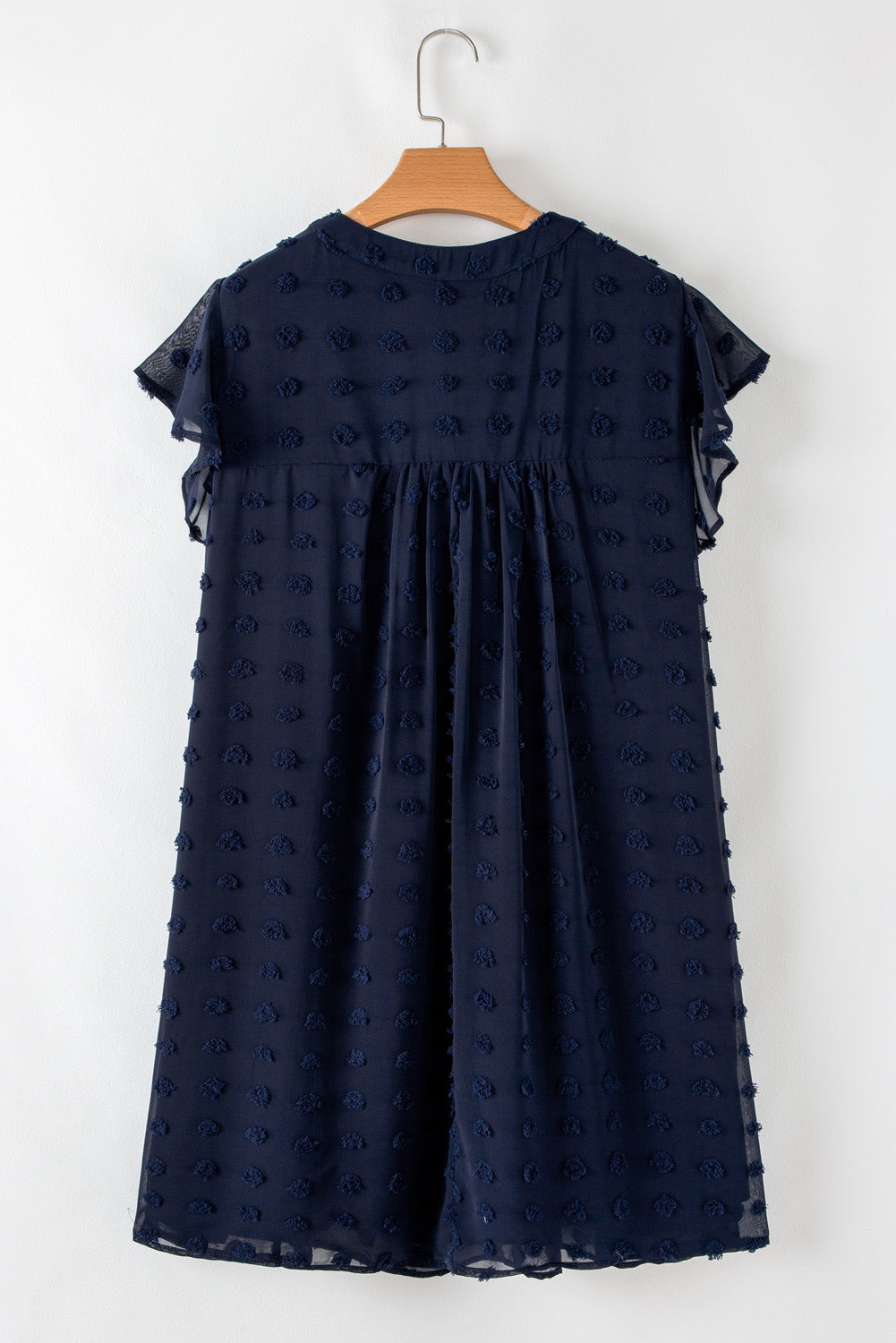 Navy Blue Dotty Textured Notched Neck Plus Ruffled Dress Plus Size Mini Dresses JT's Designer Fashion