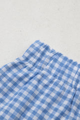 Blue Gingham Printed High Waist Shorts Casual Shorts JT's Designer Fashion