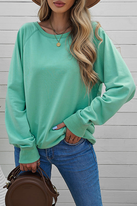Green French Terry Cotton Blend Pullover Sweatshirt Sweatshirts & Hoodies JT's Designer Fashion