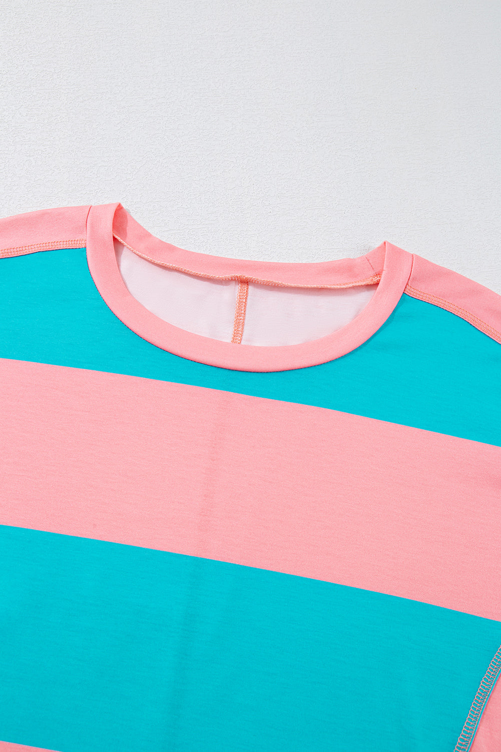 Light Blue Colorblock Striped Drop Shoulder Loose Top Long Sleeve Tops JT's Designer Fashion