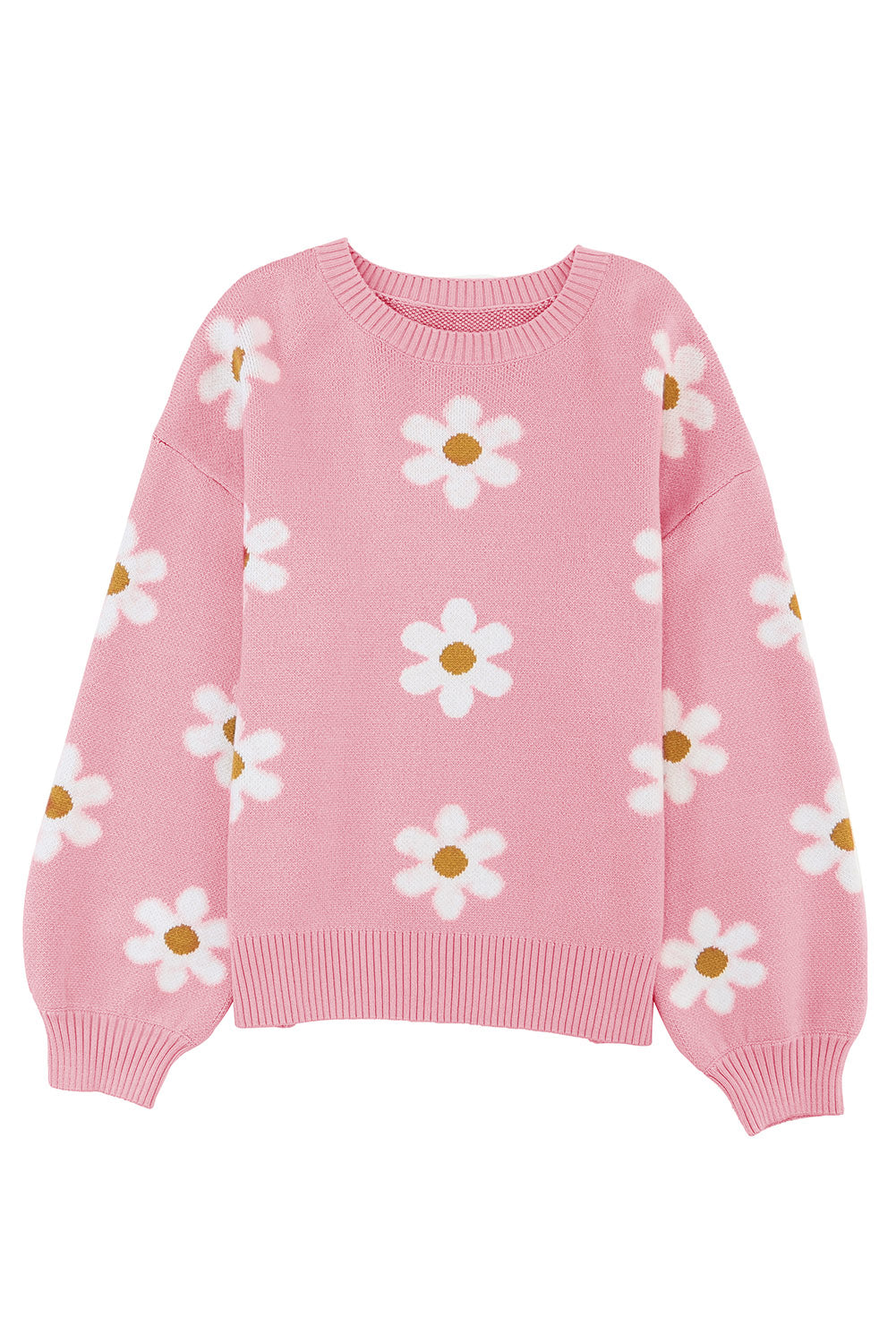 Pink Floral Pattern Drop Shoulder Sweater Sweaters JT's Designer Fashion
