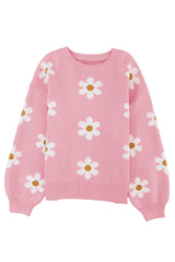 Pink Floral Pattern Drop Shoulder Sweater Sweaters JT's Designer Fashion