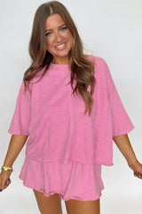 Sachet Pink Loose Fit Half Sleeve T Shirt and High Waist Skirt Set Two Piece Dresses JT's Designer Fashion