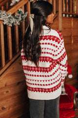 White Western Geometric Patterned Crew Neck Loose Sweater Sweaters JT's Designer Fashion