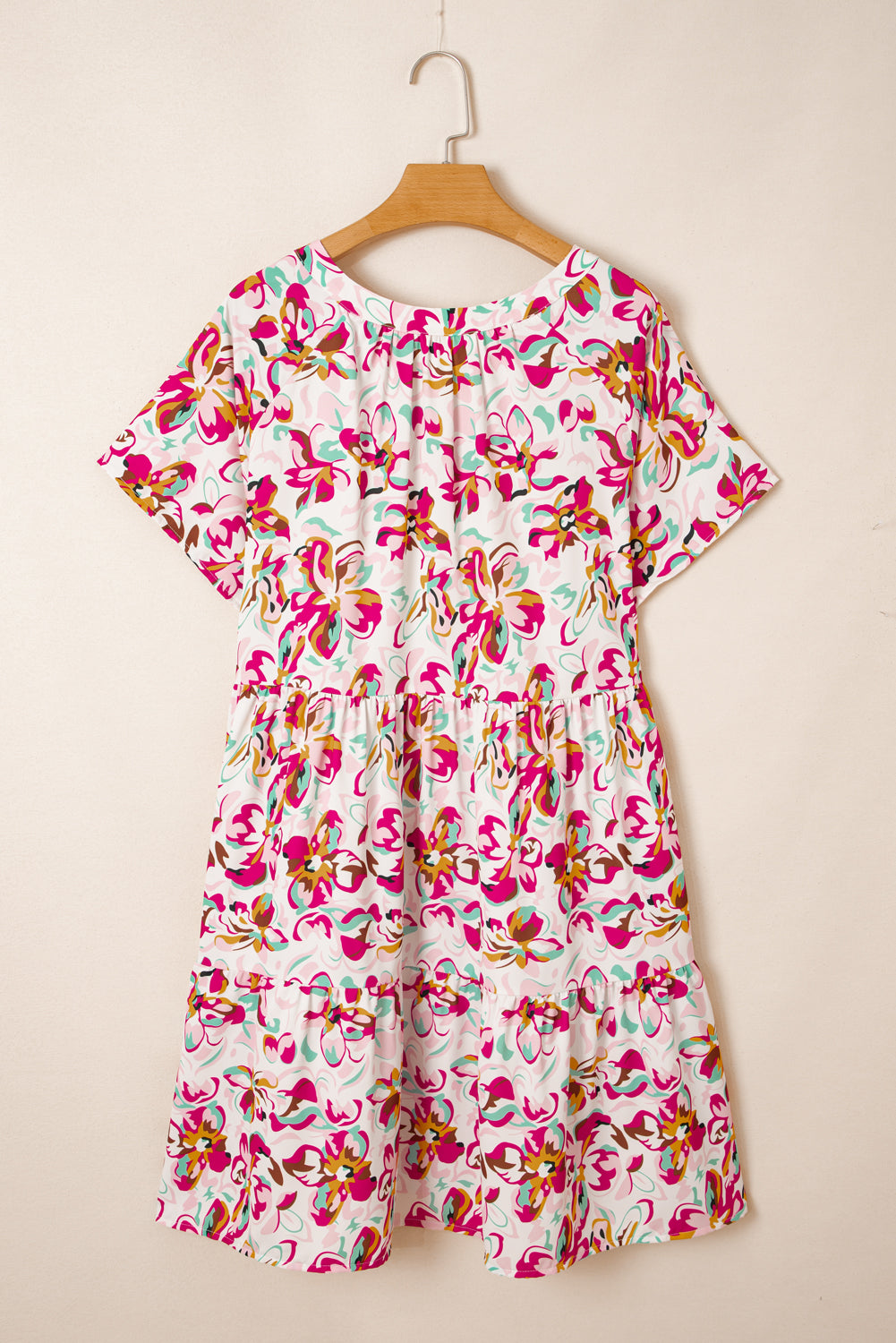 White Abstract Print V Neck Short Sleeve Ruffled Plus Size Mini Dress Plus Size Mini Dresses JT's Designer Fashion