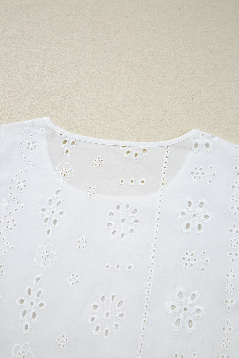 White Eyelet Embroidered Smocked Cuff Sheer Blouse Blouses & Shirts JT's Designer Fashion
