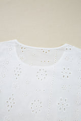 White Eyelet Embroidered Smocked Cuff Sheer Blouse Blouses & Shirts JT's Designer Fashion