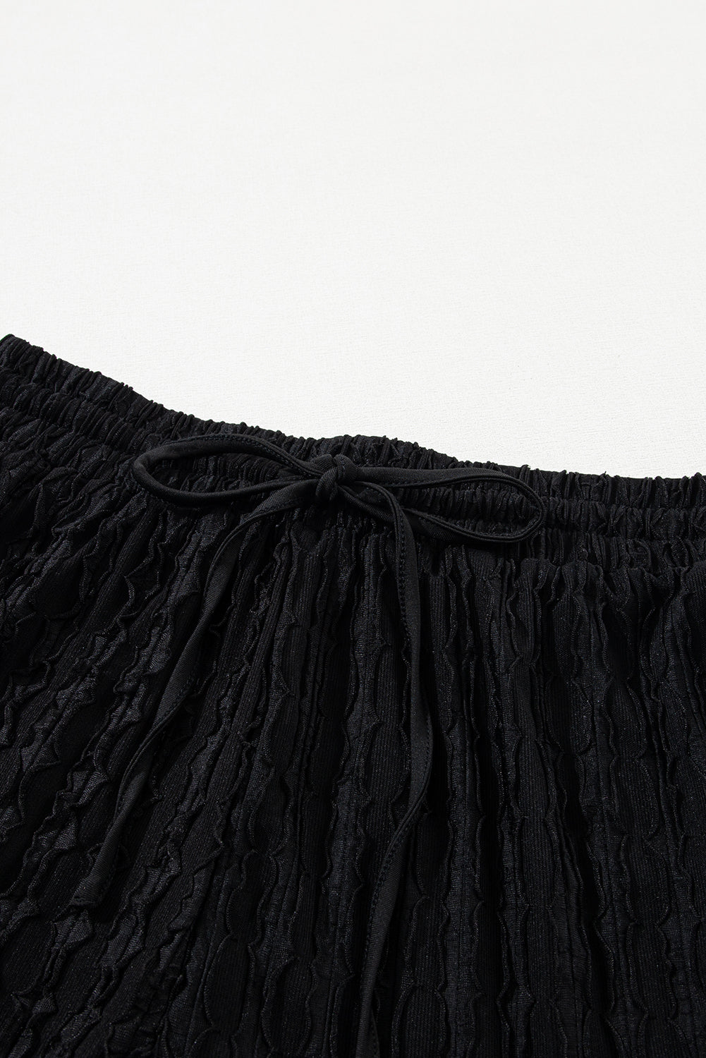 Black Frill Textured Short Sleeve Top and Drawstring Shorts Set Short Sets JT's Designer Fashion